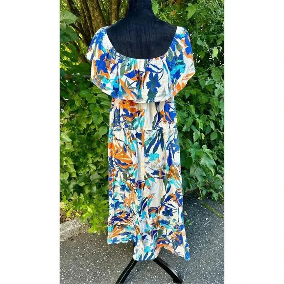 89th + Madison Women's 2X Tropical Print Off The Shoulder Dress Multicolor #003 - Picture 1 of 6